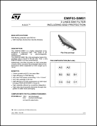 EMIF03-SIM01 datasheet: 3 LINES EMI FILTER INCLUDING ESD PROTECTION EMIF03-SIM01
