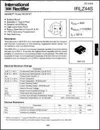 IRLZ44S datasheet: Power MOSFET for fast switching applications, 60V, 50A IRLZ44S