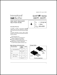 30EPF02 datasheet: Fast soft recovery rectifier diode, 10A, 200V, 60ns 30EPF02