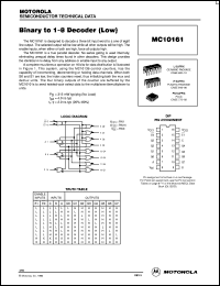 MC10161P datasheet: Binary to 1-8 Decoder (Low) MC10161P