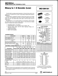 MC10H161MEL datasheet: Binary to 1-8 Decoder (Low) MC10H161MEL