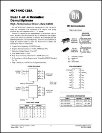 MC74HC139AD datasheet: Dual 1-of-4 Decoder/Demultiplexer MC74HC139AD