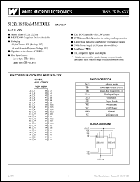 WS512K16-20FLI datasheet: 20ns; 5V power supply - 3.3V parts also available; 512K x 16 SRAM module WS512K16-20FLI