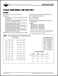 WS512K32-35H1C datasheet: 35ns; 5V power supply - 3.3V parts also available; 512K x 32 SRAM module, SMD 5962-94611 WS512K32-35H1C