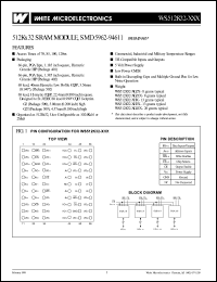 WS512K32F-100H2QE datasheet: 100ns; 5V power supply; 512K x 32 SRAM module, SMD 5962-94611 WS512K32F-100H2QE