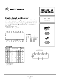 MC74AC153DR2 datasheet: Dual 4 Input Multiplexer MC74AC153DR2