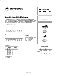 MC74AC157M datasheet: Quad 2 Input Multiplexer MC74AC157M