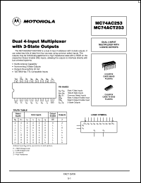 MC74AC253DR2 datasheet: Dual 4 Input Multiplexer with 3 State Outputs MC74AC253DR2