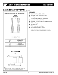 WS1M8V-20CM datasheet: 20ns; 3.3V power supply; 2 x 512K x 8 dualithic module WS1M8V-20CM