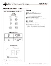 WS1M8V-70CI datasheet: 70ns; 3.3V power supply; 2 x 512K x 8 dualithic module WS1M8V-70CI