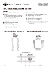 WMF128K8-60CM5 datasheet: 60ns; 5V power supply; 128K x 8 monolitihic flash, SMD 5962-96690 WMF128K8-60CM5