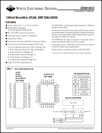 EDI88130CS15CB datasheet: 15ns; 5V power supply; 128K x 8 monolithic SRAM, SMD 5962-89598 EDI88130CS15CB