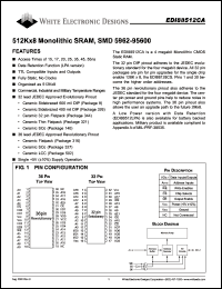 EDI88512CA20CB datasheet: 20ns; 5V power supply; 512K x 8 monolithic SRAM, SMD 5962-95600 EDI88512CA20CB