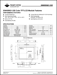 ENH050Q1-320 datasheet: Display size: 13cm; No. of pixels: 74,880; dot format: 320xRGBx234; dot pitch: 0.1065x0.3195; color TFT-LCD module feature ENH050Q1-320