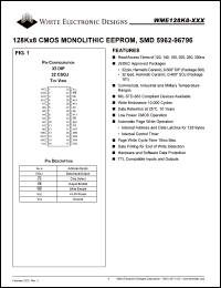 WME128K8-250CC datasheet: 250ns; 5.5V power supply; 128K x 8 CMOS monolithic EEPROM, SMD 5962-96796 WME128K8-250CC