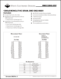 WMS128K8L-120CIA datasheet: 120ns; 5V power supply; 128K x 8 CMOS monolithic SRAM, SMD 5962-96691 WMS128K8L-120CIA