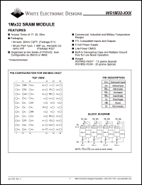 WS1M32-20H2MA datasheet: 20ns; 5V power supply; 1M x 32 SRAM module WS1M32-20H2MA