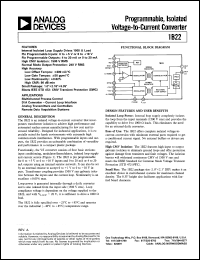 1B22 datasheet: InputV: 0-10V; programmable, isolated voltage-to-current converter. For multichannel processs control, A/D converter - current loop interface, analog transmitters and controllers 1B22