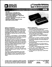 AD396SD datasheet: 0.3-17V; quad 14-bit compatible multiplying D/A converter AD396SD