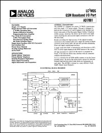 AD7001AS datasheet: 0.3-7V; 450mW; LC2MOS GSM baseband I/O port. For digital cellular telephony, private mobole telephony, satellite baseband digitization AD7001AS