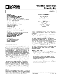 AD705AQ datasheet: 18V; 650mW; picoampere input current bipolar Op Amp. For low frequency active filters, precision instrumentation, precision integrators AD705AQ