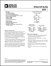 AD707AH datasheet: 22V; 500mW; ultralow drift operational amplifier AD707AH