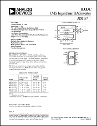 AD7118KN datasheet: 17V; 450mW; LOGDAC CMOS logarithmic D/A converter. For digitally controlled AGC systems, audio attenuators, wide dynamic range A/D converters, sonar systems, function generators AD7118KN