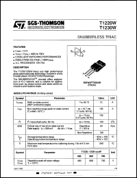 T1220-400W datasheet: Snubberless triac, 12A, 400V T1220-400W