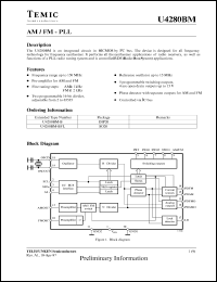 U4280BM-BFL datasheet: AM / FM - PLL, frequency range up to 150 MHz, controlled via I2C bus U4280BM-BFL