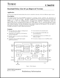 U3665M-MDP datasheet: Baseband delay line 64 us (improved version) U3665M-MDP