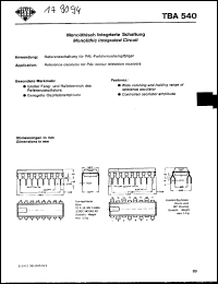 TBA540 datasheet: Reference oscillator for PAL-colour television receivers TBA540