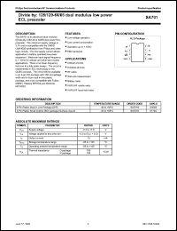 SA701D datasheet: Advanced dual modolus (divide by 128/129 or 64/65) low power ECL prescaler. SA701D