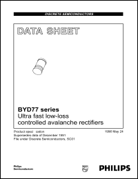 BYD77G datasheet: Ultra fast low-loss controlled avalanche rectifier. Repetitive peak reverse voltage 400 V. BYD77G