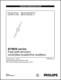 BYM26A datasheet: Fast soft-recovery controlled avalanche rectifier. Repetitive peak reverse voltage 200 V. BYM26A