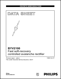 BYV2100 datasheet: Fast soft-recovery controlled avalanche rectifier. Repetitive peak reverse voltage 100 V. BYV2100