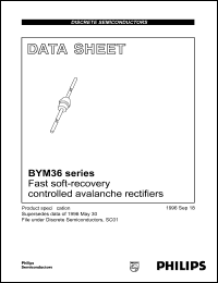 BYM36A datasheet: Fast soft-recovery controlled avalanche rectifier. Repetitive peak reverse voltage 200 V. BYM36A