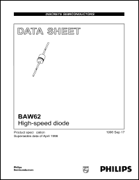 BAW62 datasheet: High-speed diode. Repetitive peak reverse voltage 75 V. BAW62