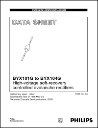 BYX104G datasheet: High-voltage soft-recovery controlled avalanche rectifier. Repetitive peak reverse voltage 10 kV. Cathode band violet. BYX104G