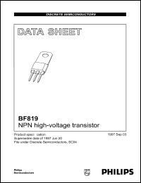 BF819 datasheet: NPN high-voltage transistor. BF819