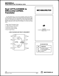 MC100LVELT22DR2 datasheet: Dual Differential PECL/TTL Translator MC100LVELT22DR2