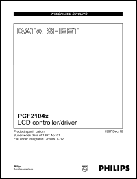 PCF2104NU/7 datasheet: LCD controller/driver. Chip with bumps on tape PCF2104NU/7