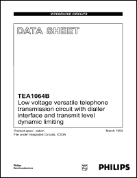 TEA1064B datasheet: Low voltage versatile telephone transmission circuit with dialler interface and transmit level dynamic limiting. TEA1064B