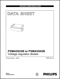 PSMA5938B datasheet: Voltage regulator diode. Nominal zener voltage 36 V. Test current 10.4 mA. PSMA5938B
