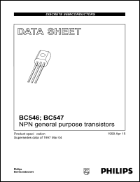 BC546 datasheet: NPN general purpose transistor. BC546