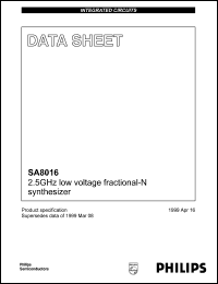 SA8016 datasheet: 2.5GHz low voltage fractional-N synthesizer. SA8016