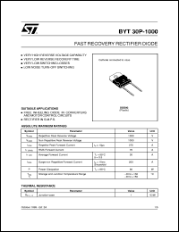 BYT30P-1000 datasheet: FAST RECOVERY RECTIFIER DIODE BYT30P-1000