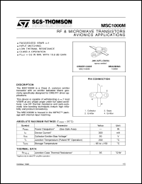 MSC1000M datasheet: AVIONICS APPLICATIONS RF & MICROWAVE TRANSISTORS MSC1000M