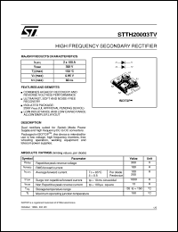 STTH20003TV datasheet: HIGH FREQUENCY SECONDARY RECTIFIER STTH20003TV