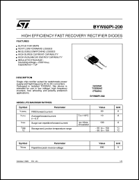 BYW80PI-200 datasheet: HIGH EFFICIENCY FAST RECOVERY RECTIFIER DIODES BYW80PI-200