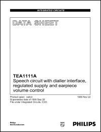 TEA1111AT datasheet: Speech circuit with dialler interface, regulated supply and earpiece volume control. TEA1111AT